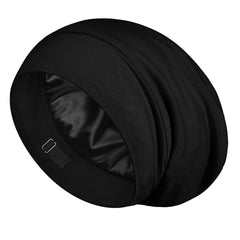 LULUSILK black bonnet front view showing sleek protection and reduced frizz