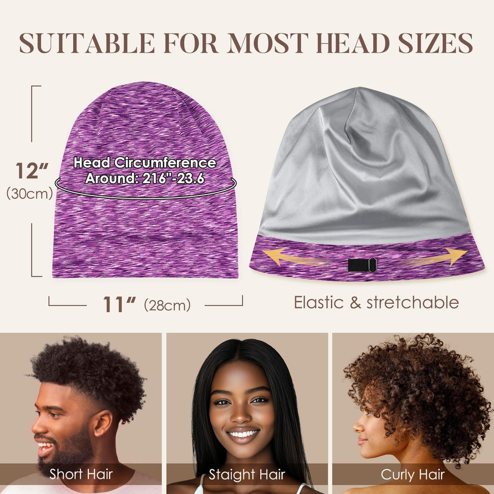 inside view of LULUSILK bonnet with hair wrapped to demonstrate volume-friendly protection