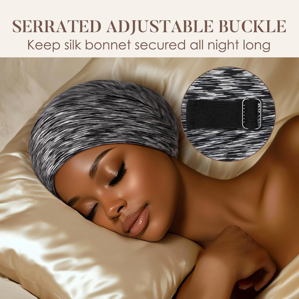 model wearing LULUSILK bonnet demonstrating comfortable fit and preserved hairstyle