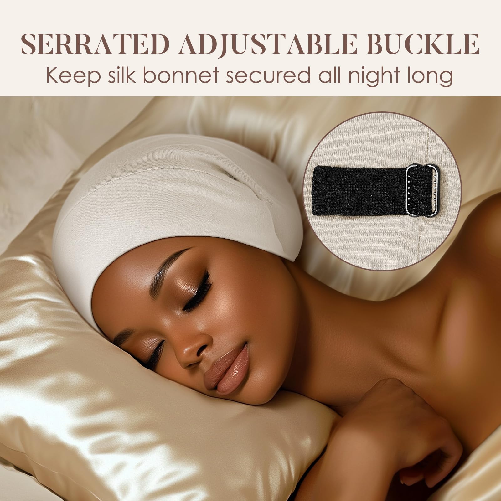 LULUSILK in use on sleeping woman illustrating reduced frizz and comfort