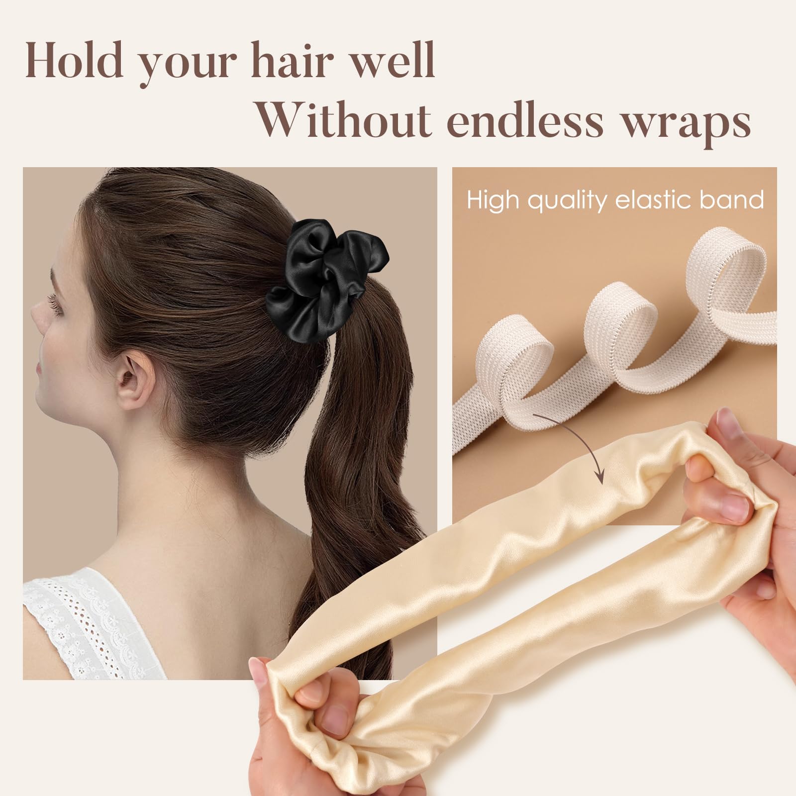 LULUSILK scrunchie holding a ponytail with gentle grip and minimal tension