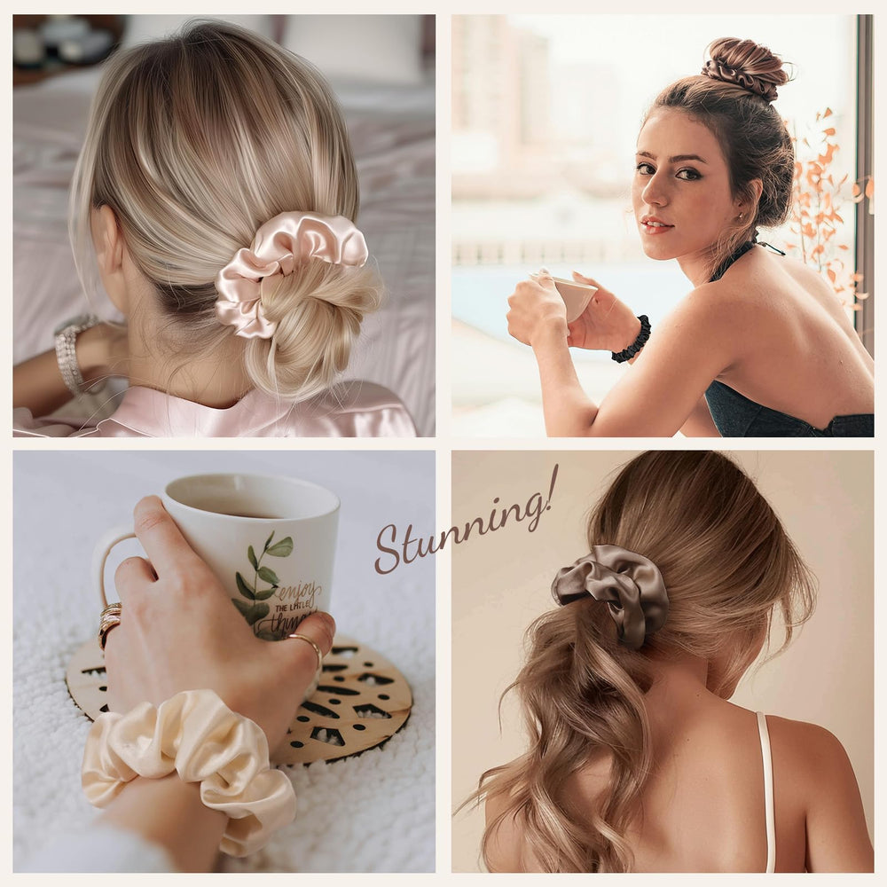LULUSILK scrunchie in hand showing real size and easy single-wrap convenience