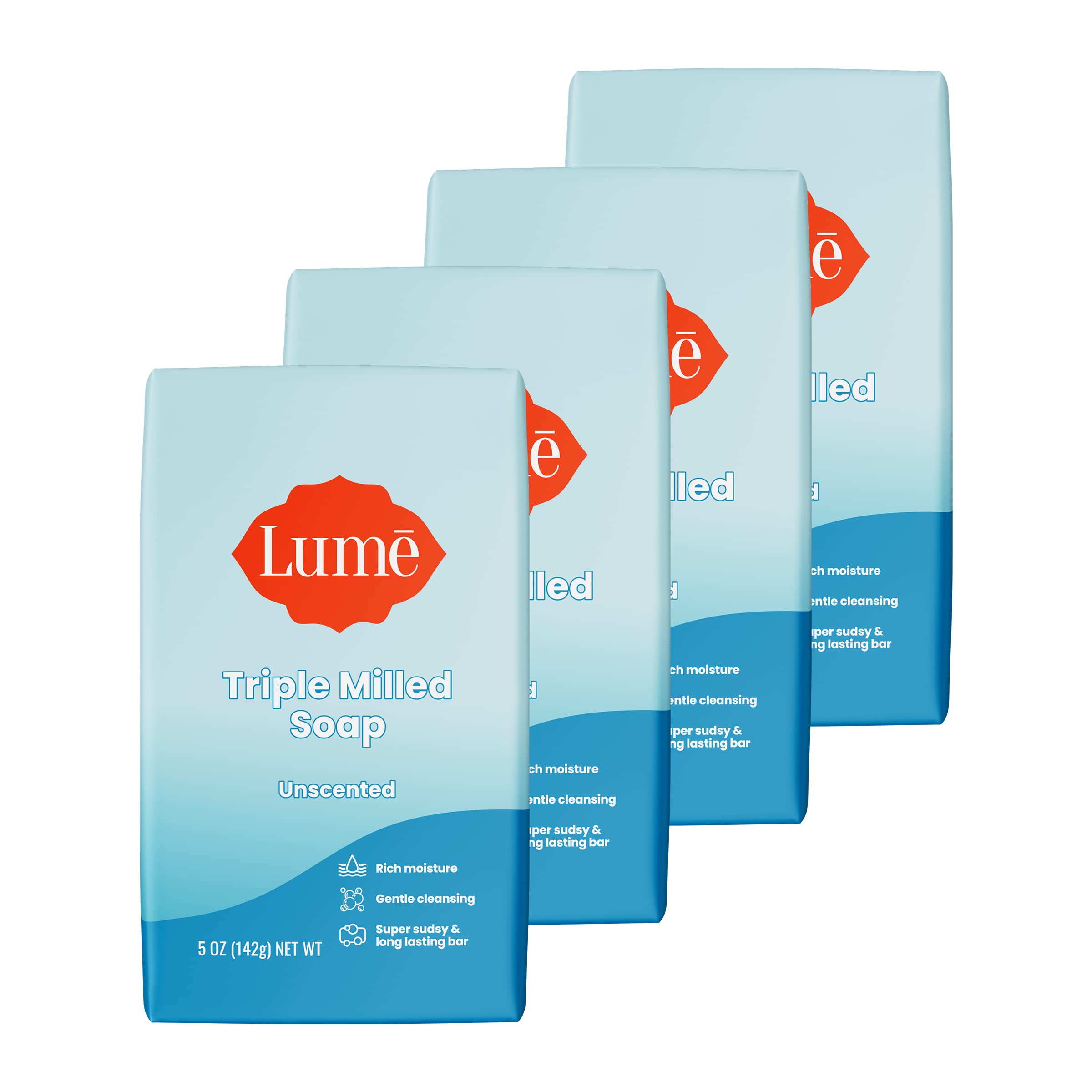 Lume bar front packaging showing unscented 5 oz benefits
