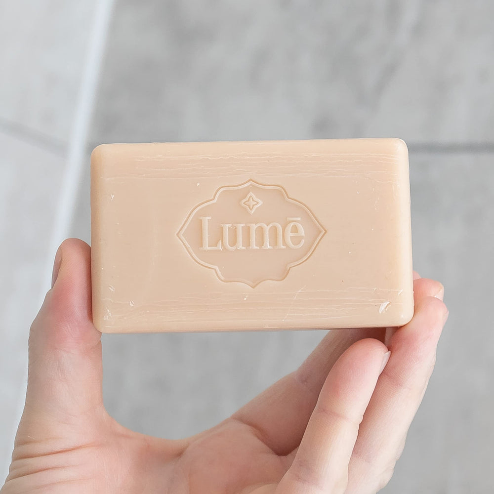 Lume soap packed in travel pouch with toiletries for convenient portability
