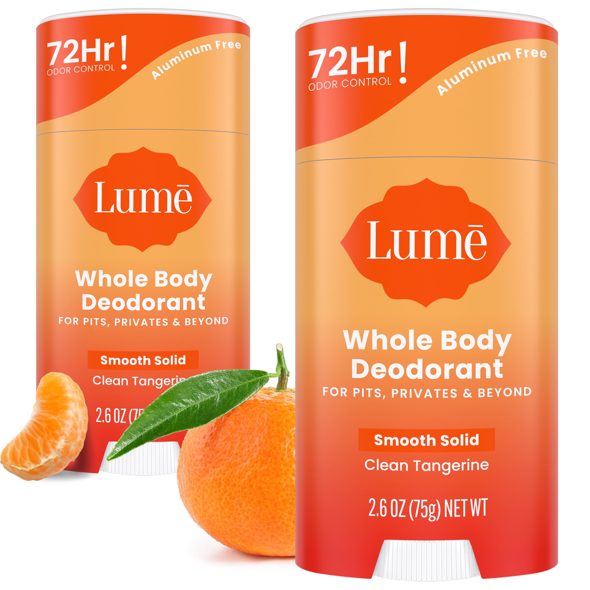 Lume clean tangerine front packaging showing two solid sticks for convenience