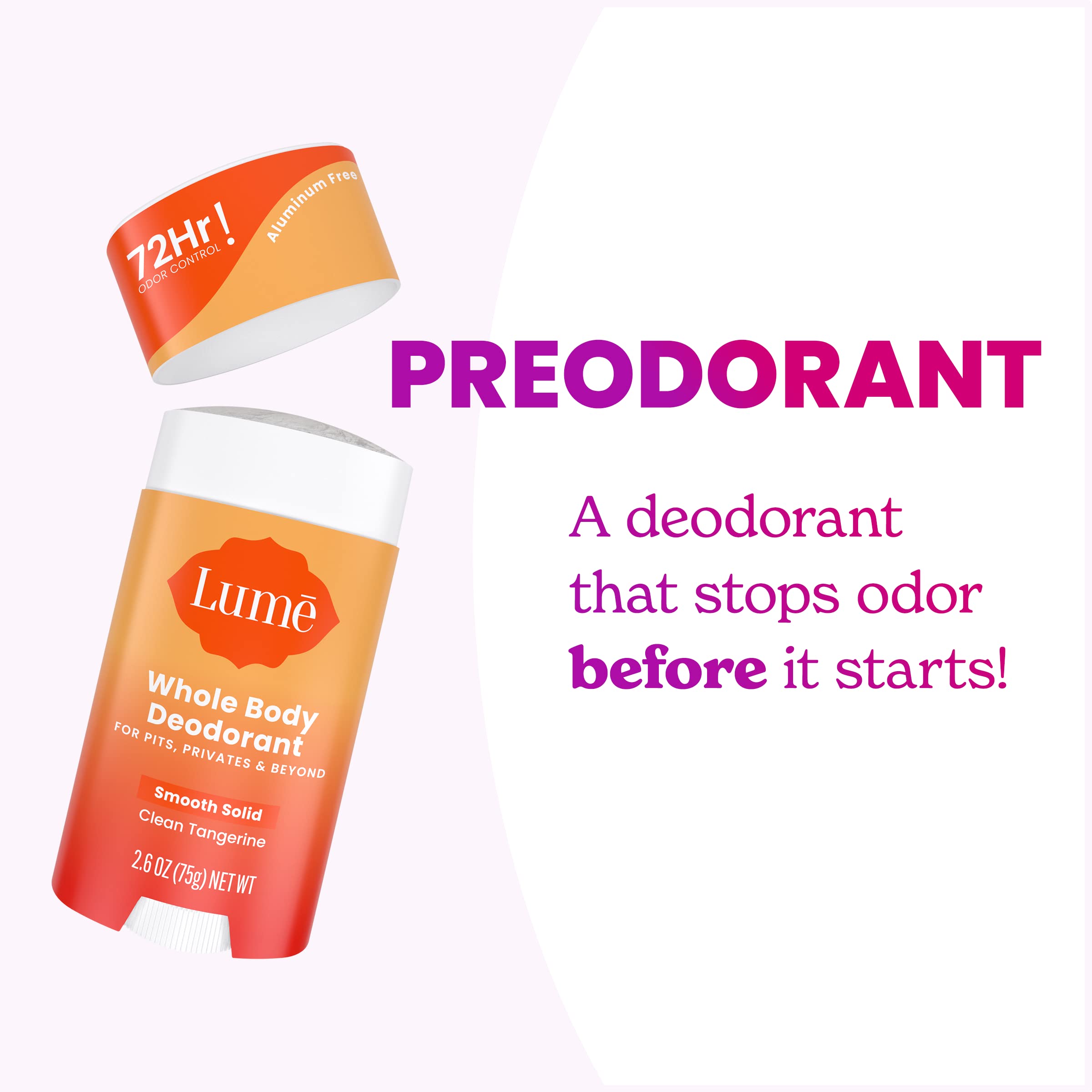 Lume clean tangerine applying underarm to show targeted odor control
