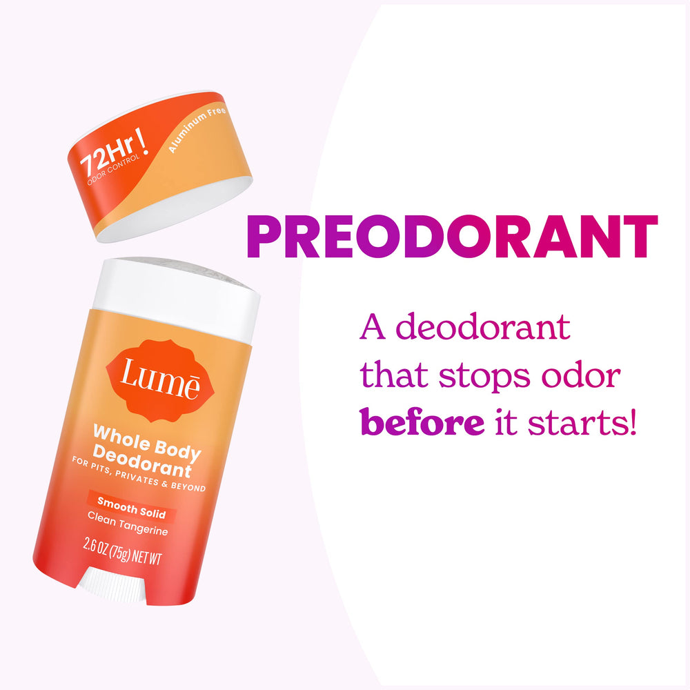 Lume clean tangerine applying underarm to show targeted odor control