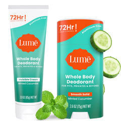 Lume cucumber front packaging showing both tube and stick for full-body odor control