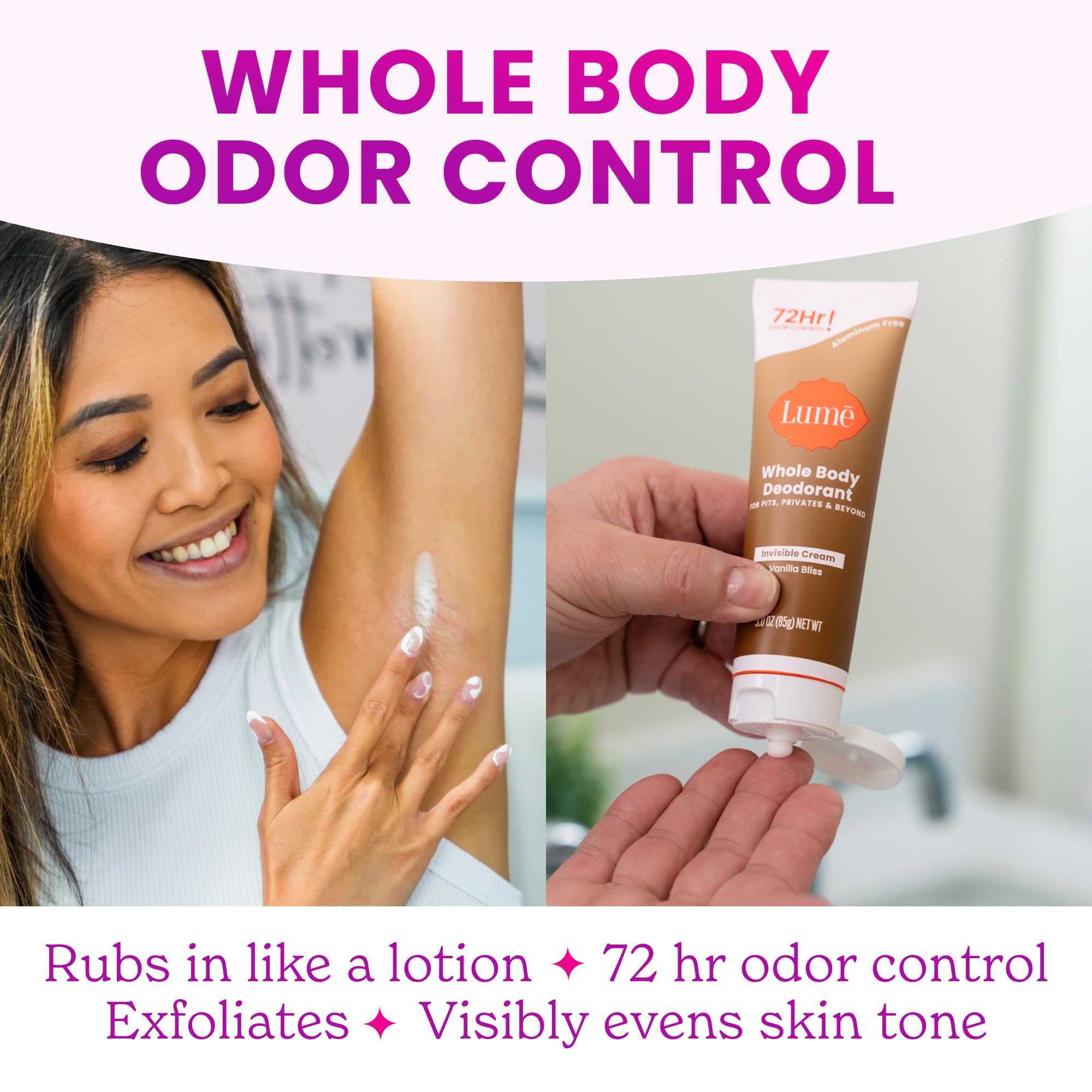 Lume cream used on feet demonstrating odor control for toes and soles