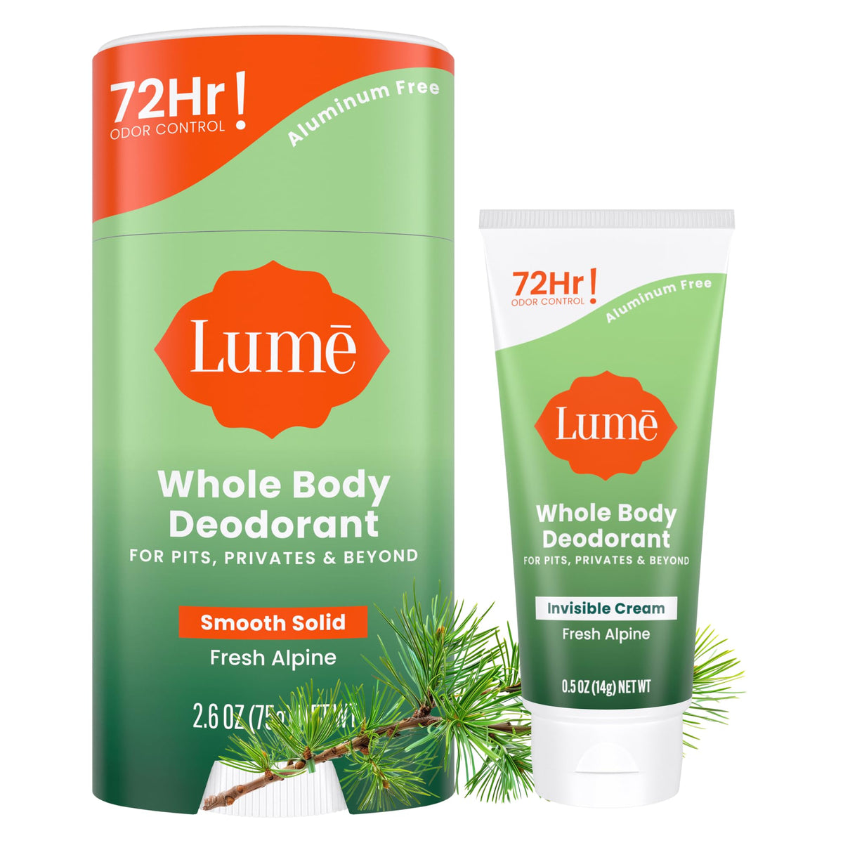 Lume front packaging showing Fresh Alpine scent and benefits