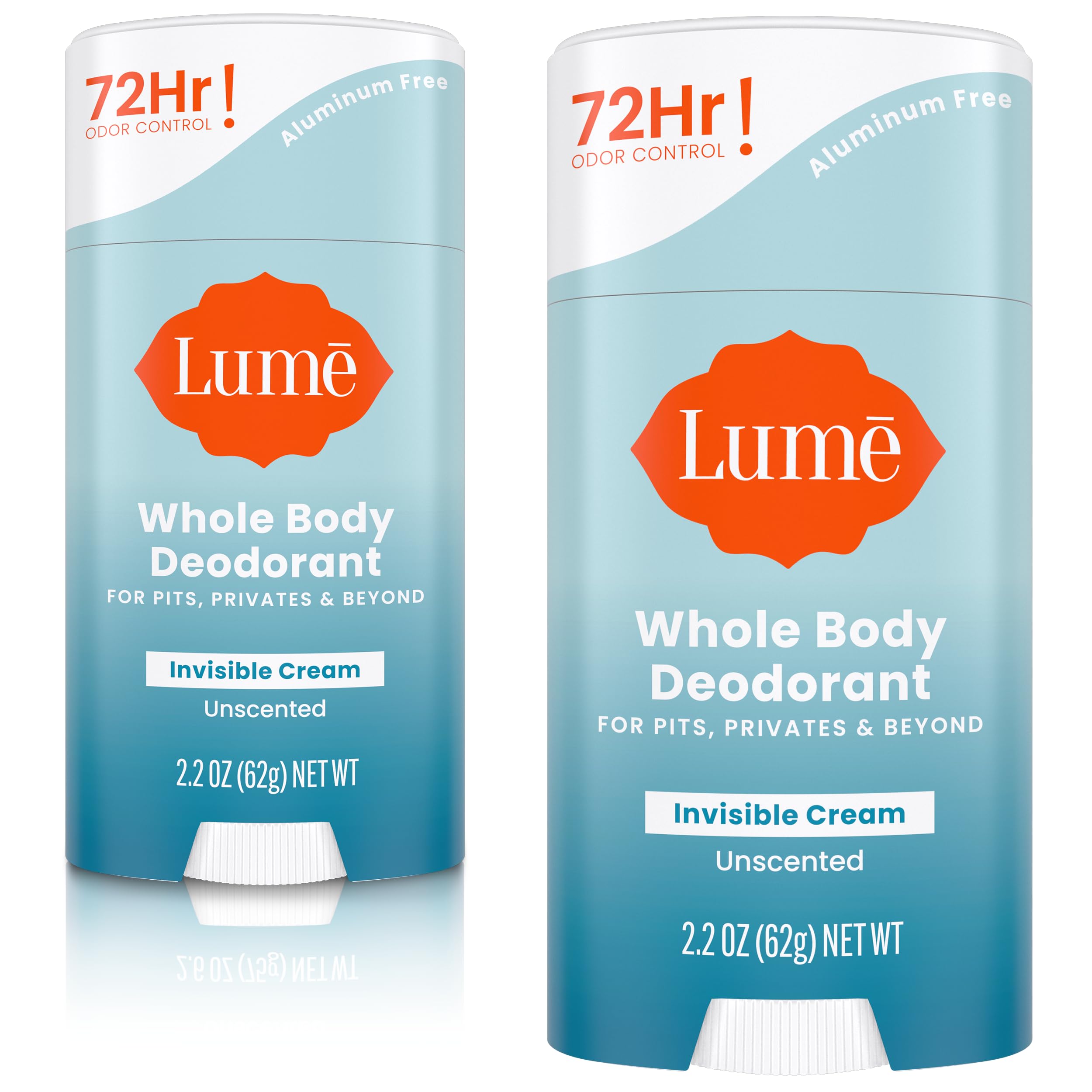Lume unscented front packaging showing cream stick benefits and compact design