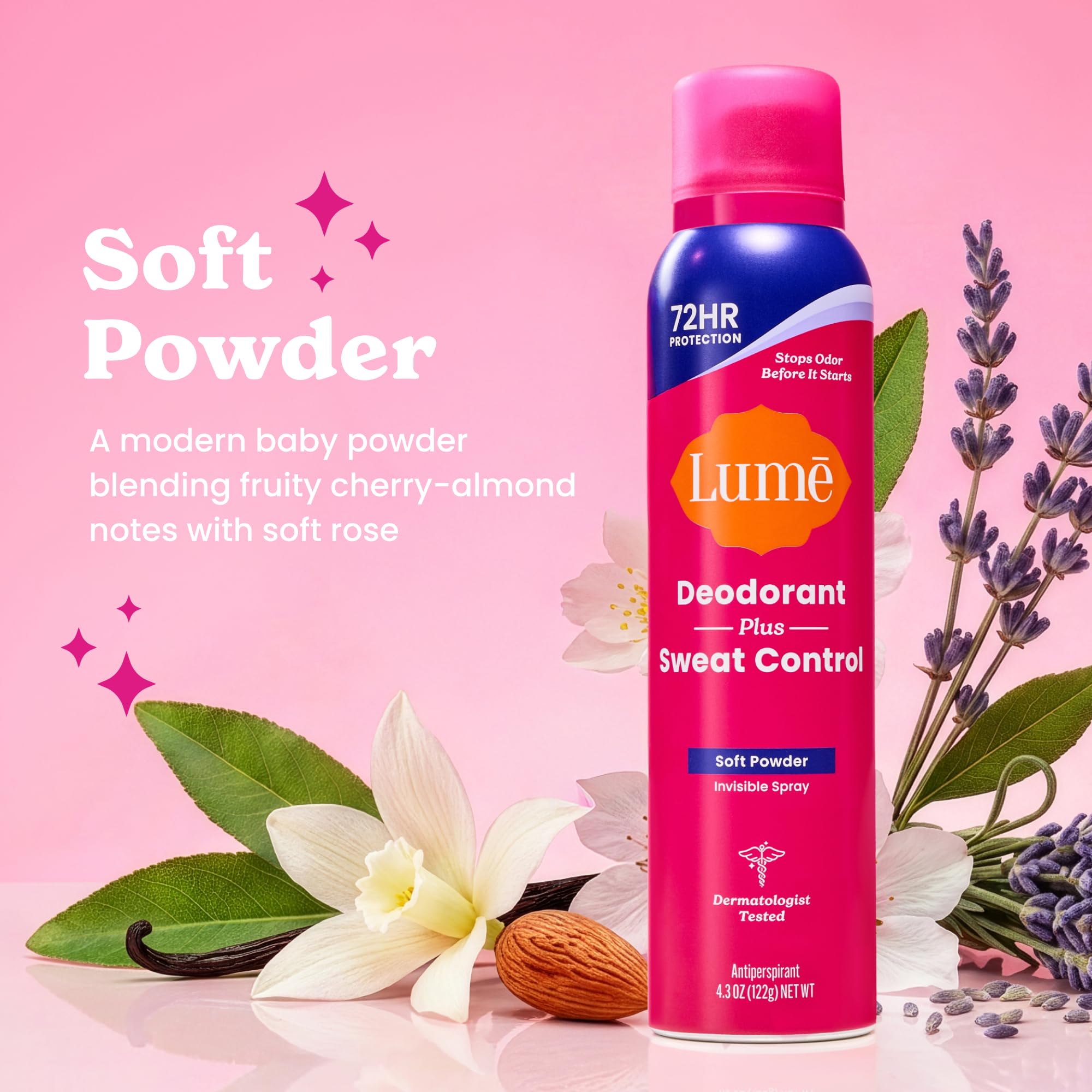 Lume full size and mini sprays side by side for at-home and travel convenience