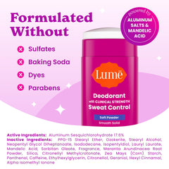 Lume ingredient label showing mandelic acid callout for odor control