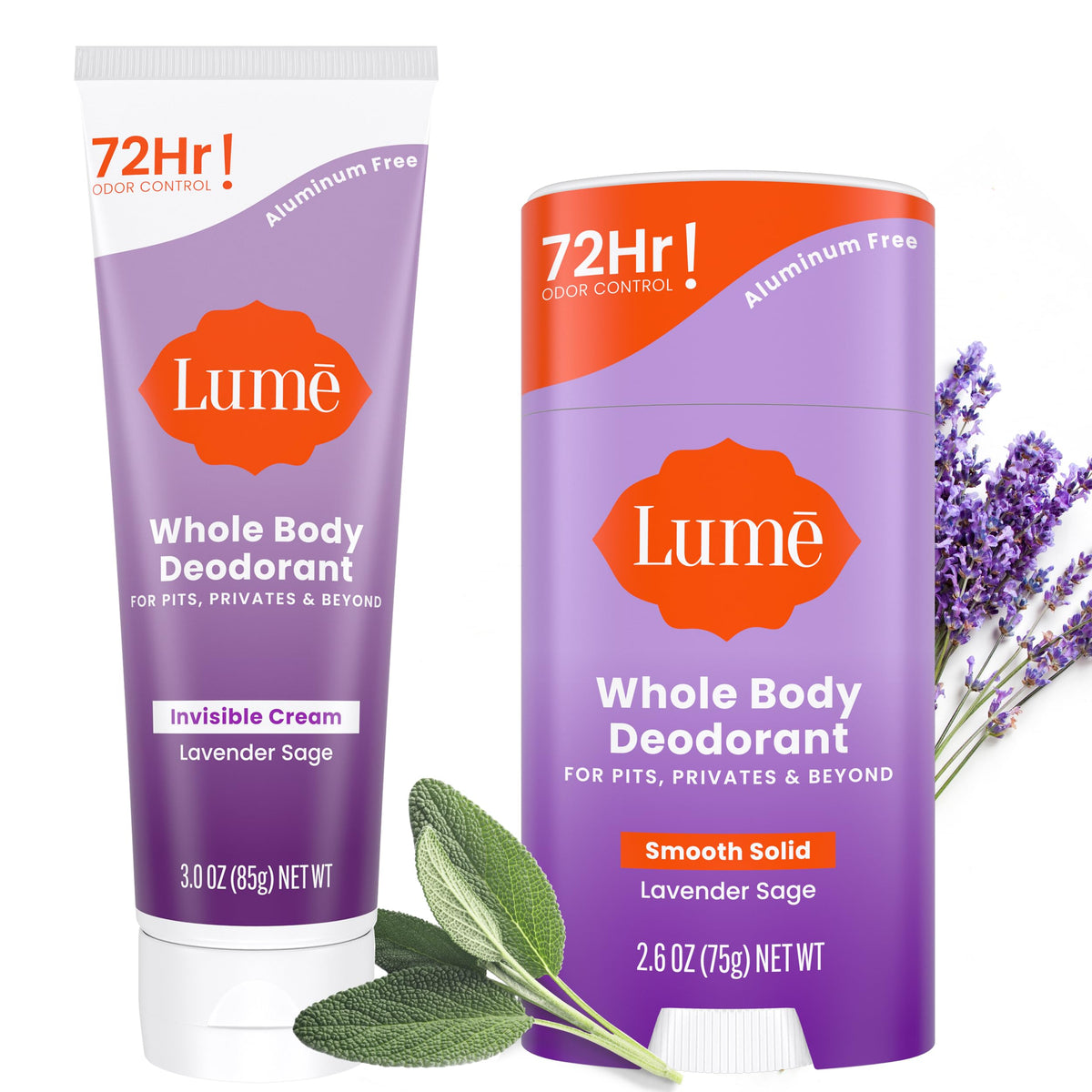Lume bundle front packaging showing lavender scent and sizes for easy selection