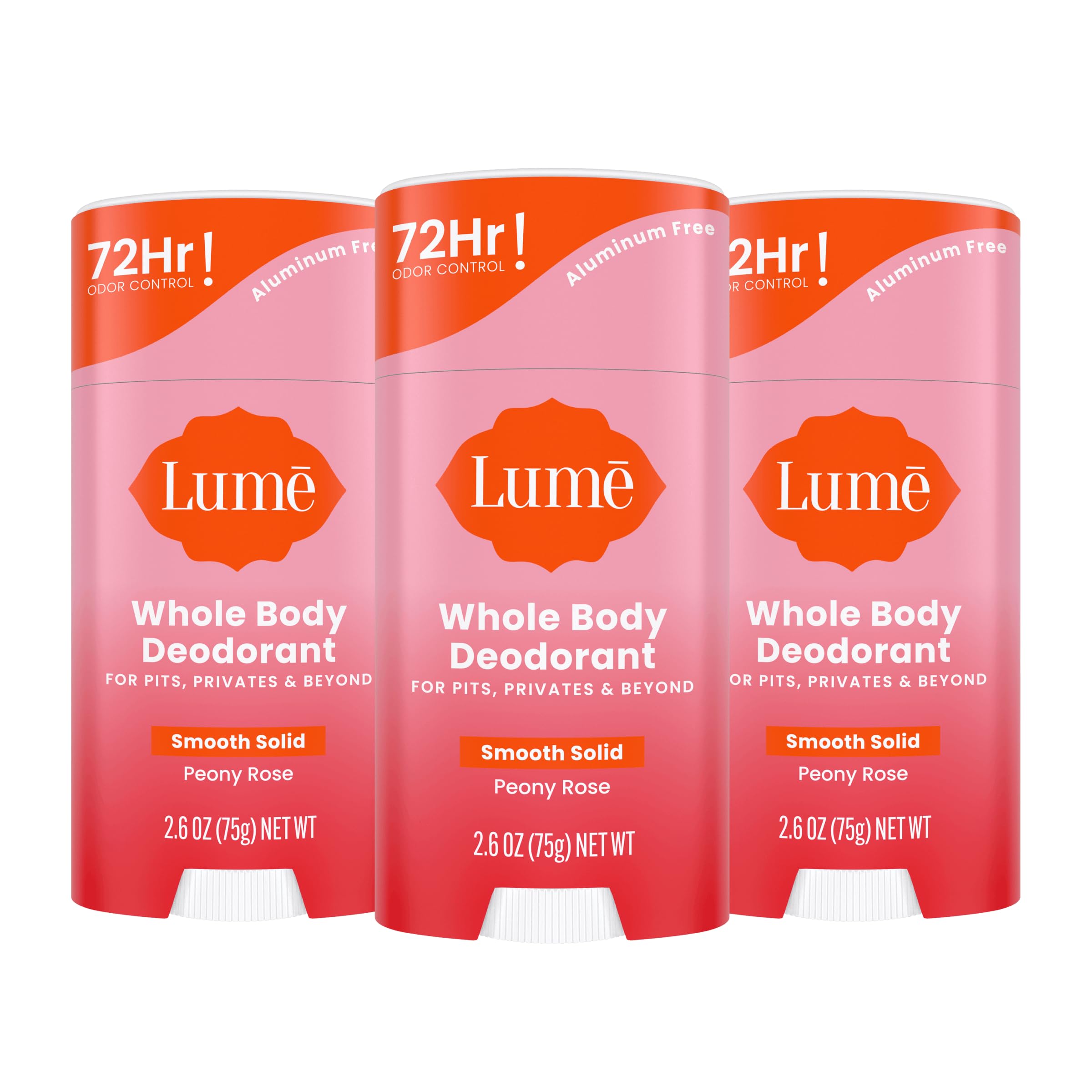 Lume Peony Rose front packaging showing three solid sticks for convenience