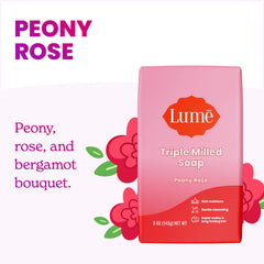 Lume Peony Rose rich lather on soap indicating creamy shave and smooth feel