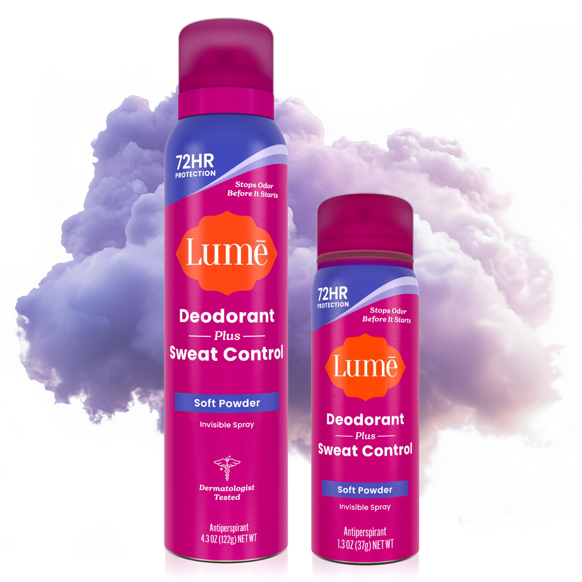 Lume front packaging showing soft powder scent and dual sizes for reliable protection