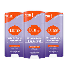 Lume solid stick front packaging showing product and soft powder scent benefit