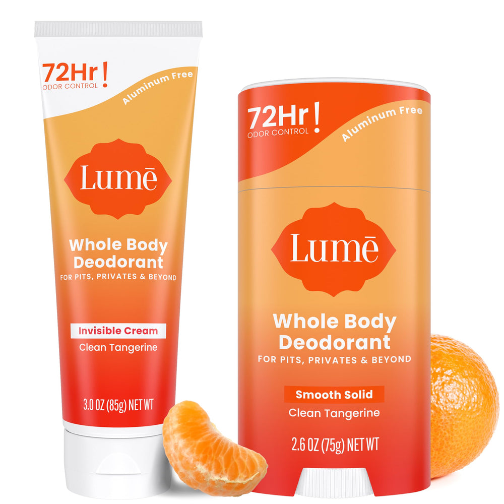 Lume tangerine bundle front packaging showing both stick and tube for convenience