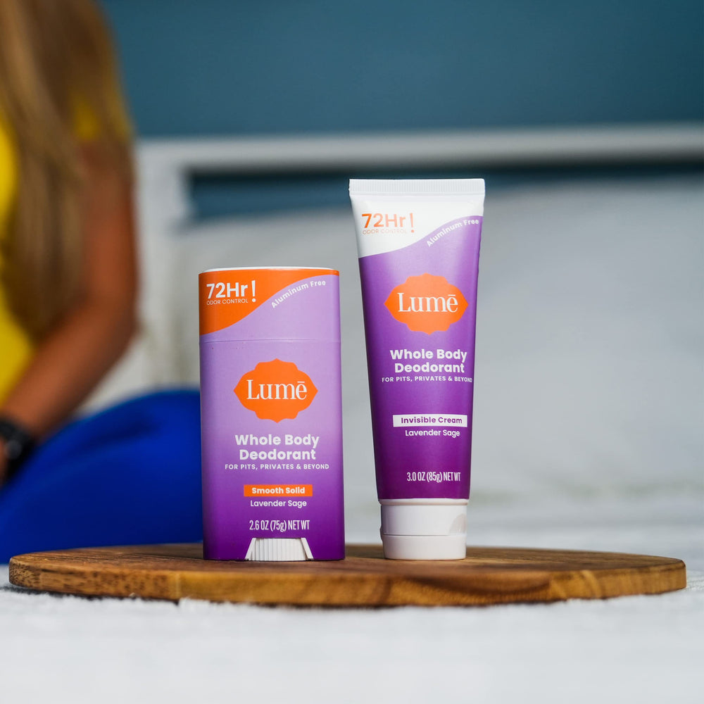 Lume texture showing cream rubbed into skin for discreet, residue-free finish