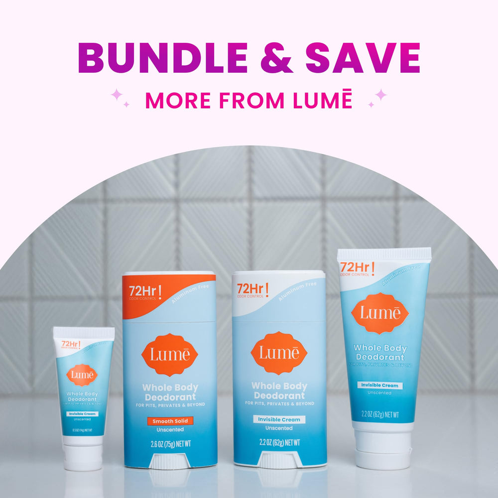 Lume unscented stick in a travel bag illustrating on-the-go freshness