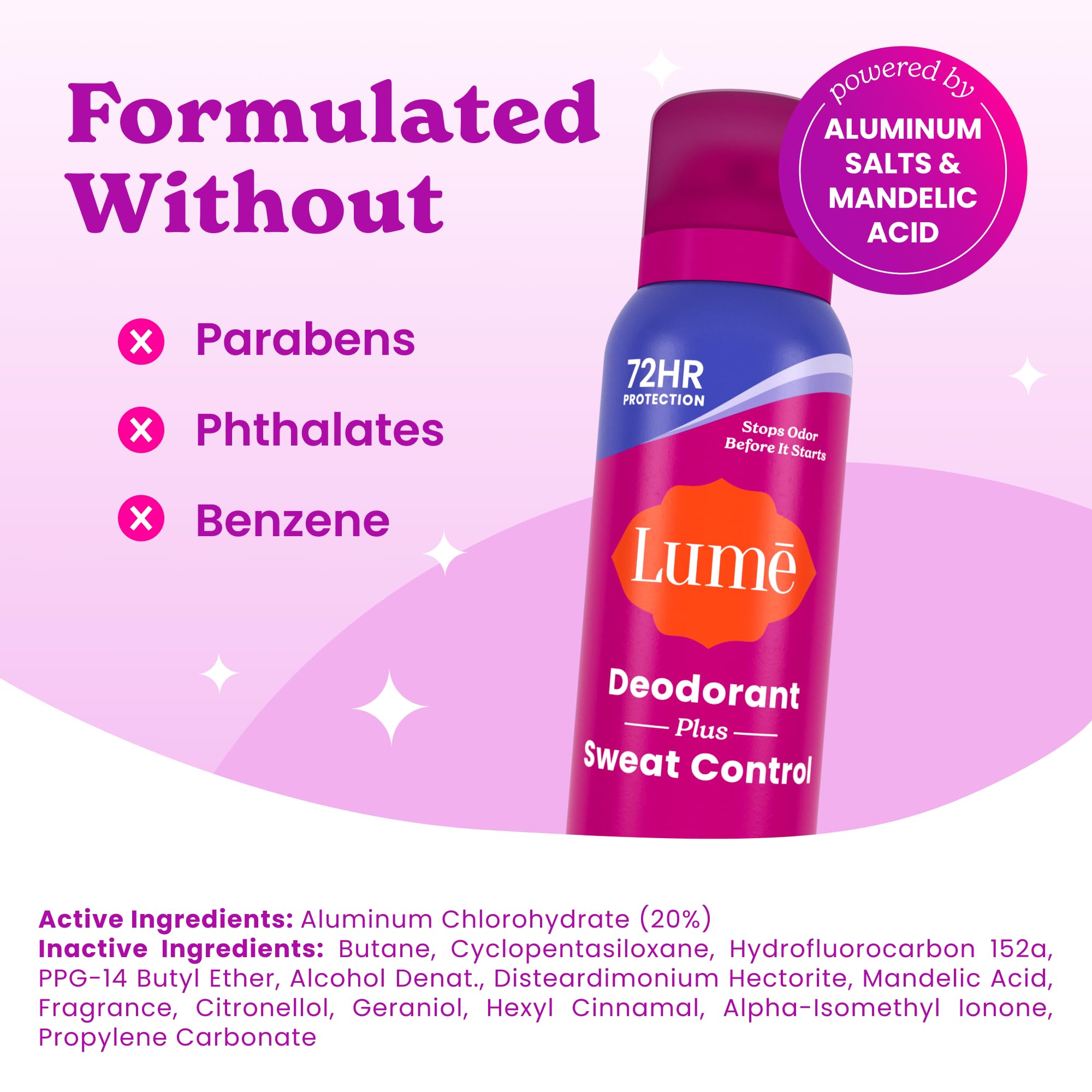 Person applying Lume underarm spray demonstrating fast odor and sweat control