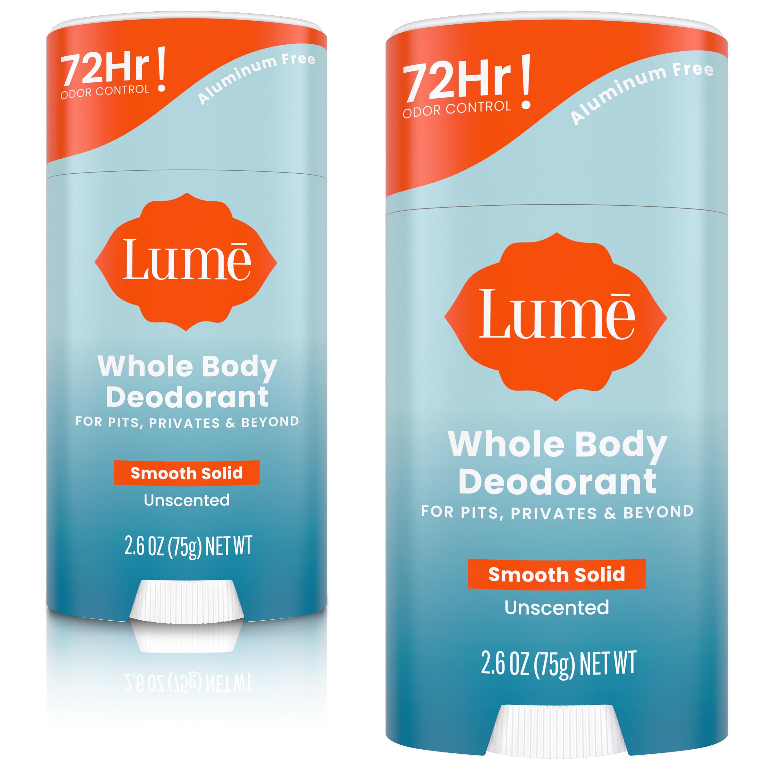 Lume unscented solid stick front packaging showing clean design and portability