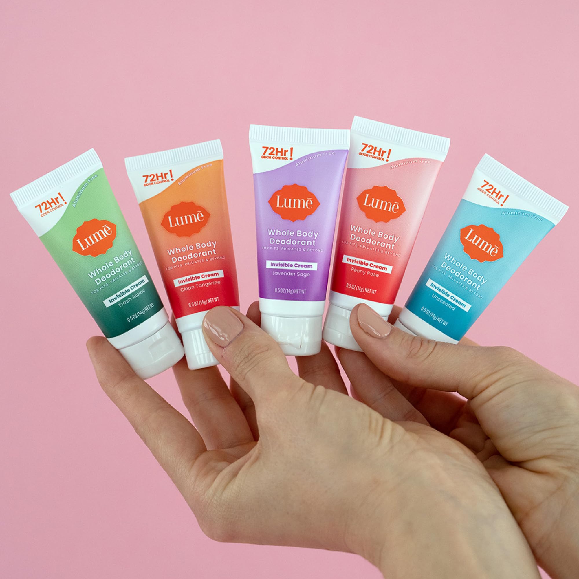 Lume Unscented tube on bathroom shelf illustrating neutral, gentle option