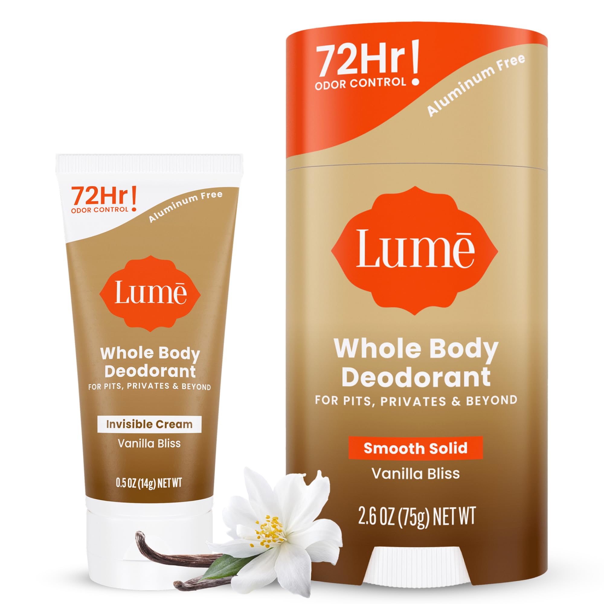 Lume bundle front packaging showing vanilla scent and dual products benefit
