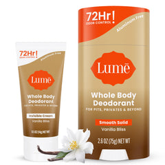 Lume bundle front packaging showing vanilla scent and dual products benefit