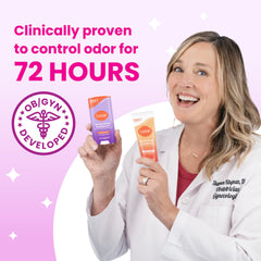 Applying Lume solid stick underarm for quick odor control and fresh feeling