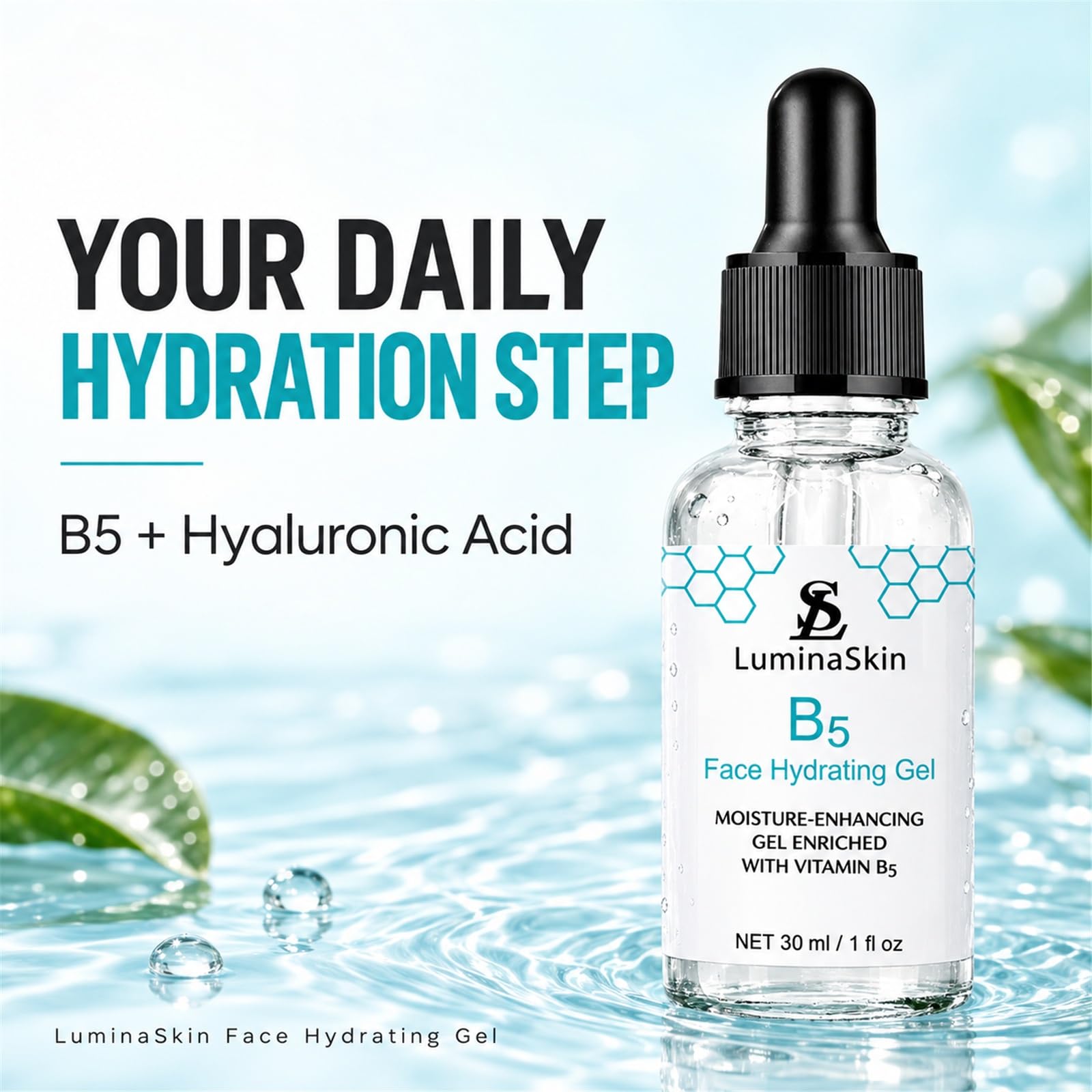 LuminaSkin gel texture close-up highlighting lightweight hydration