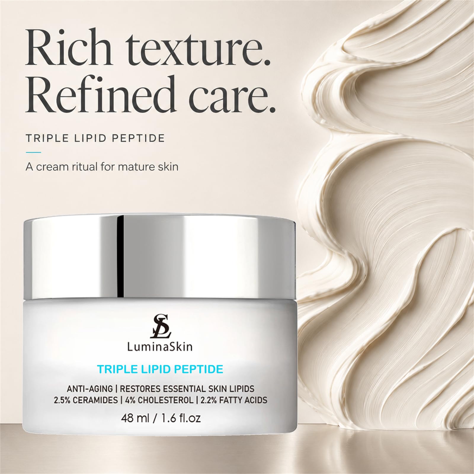 LuminaSkin applying cream to cheek to illustrate smoothing and nourishment benefit
