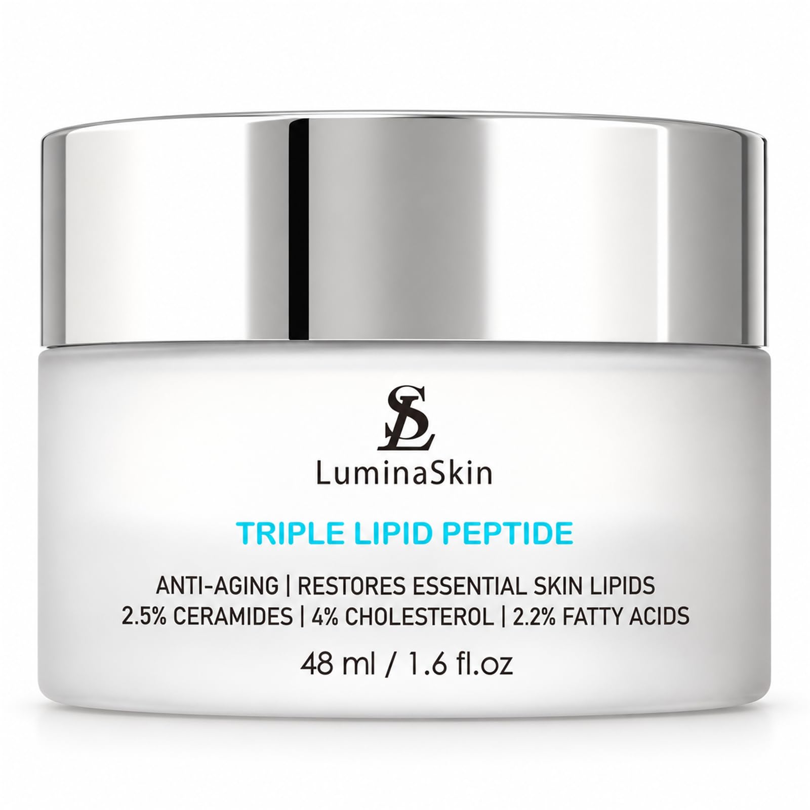 LuminaSkin jar front view showing elegant packaging and anti-aging benefit