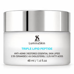 LuminaSkin jar front view showing elegant packaging and anti-aging benefit