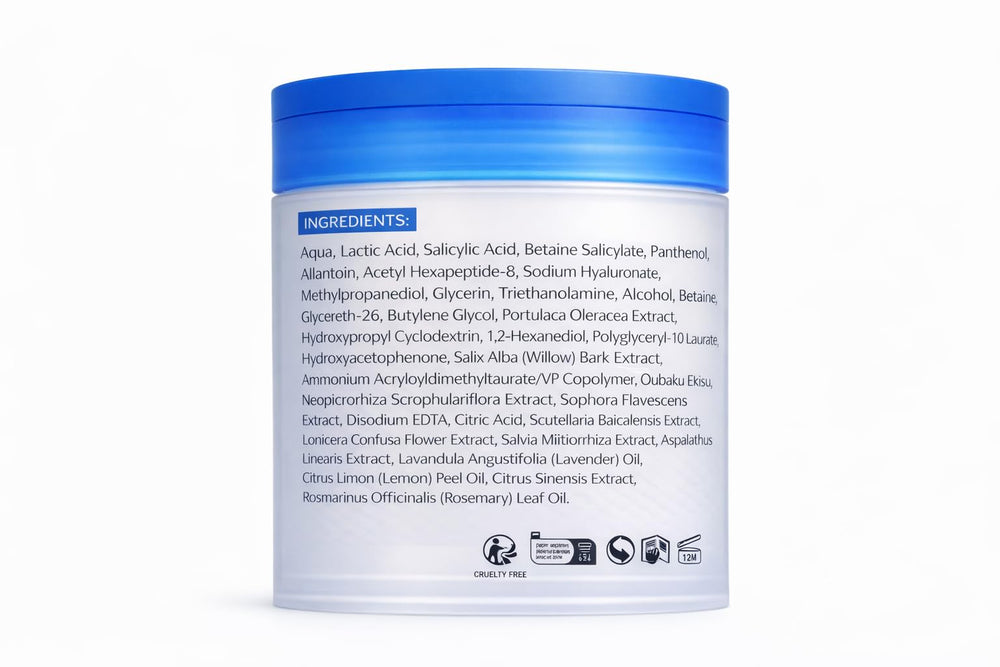 LumiVida ingredients display with acids and soothing agents highlighted