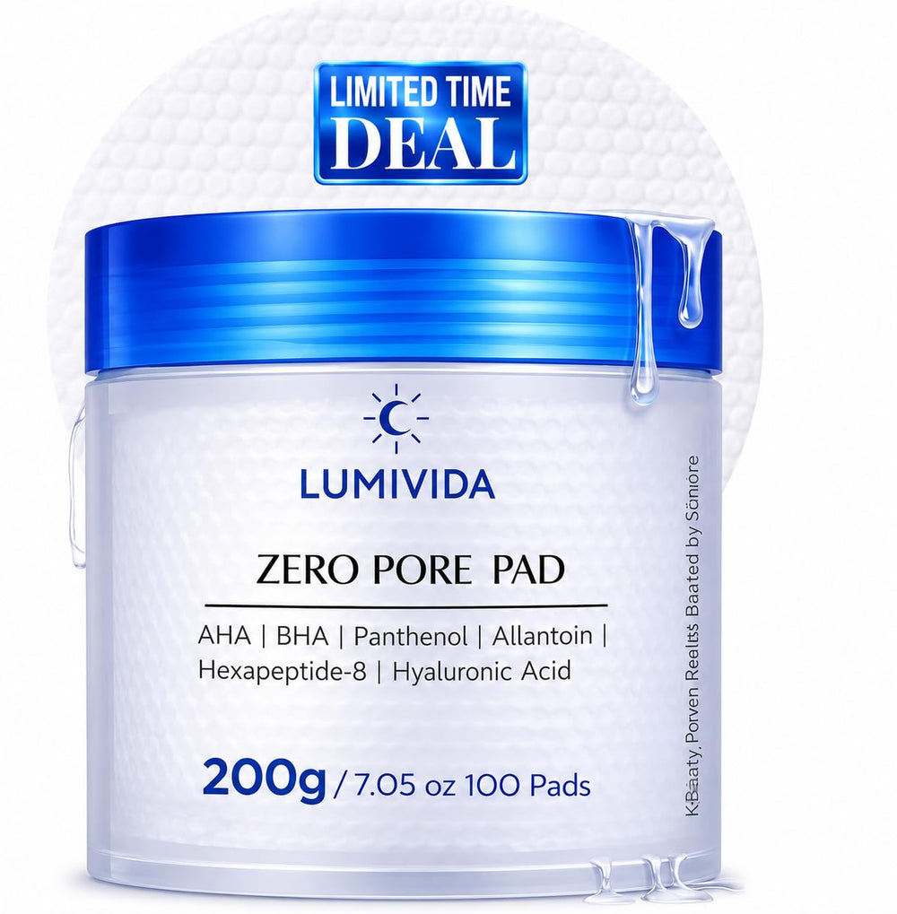LumiVida jar front showing 100 pads and sleek packaging for convenience