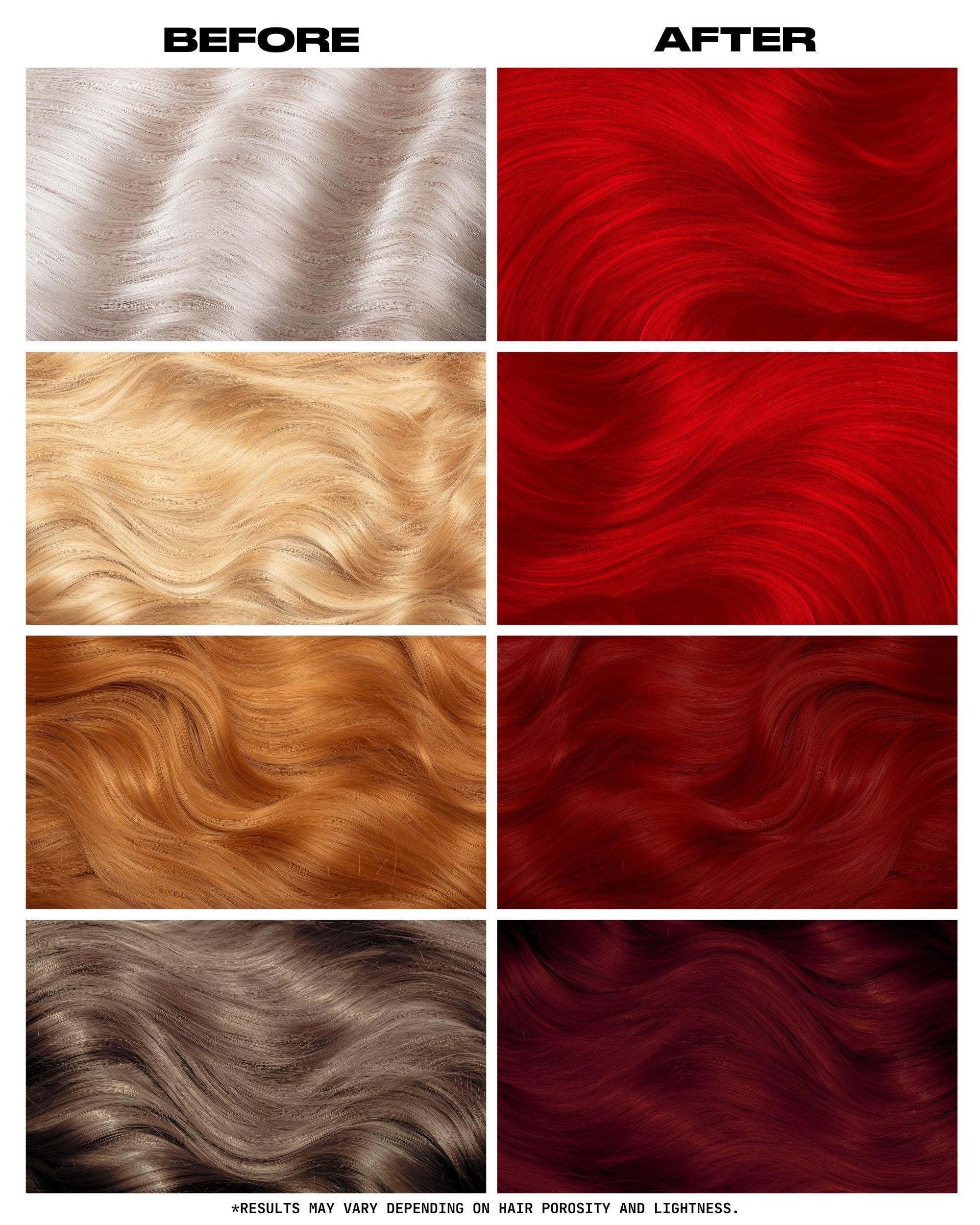 Lunar Tides applied on pre-lightened hair showing vivid true lust red