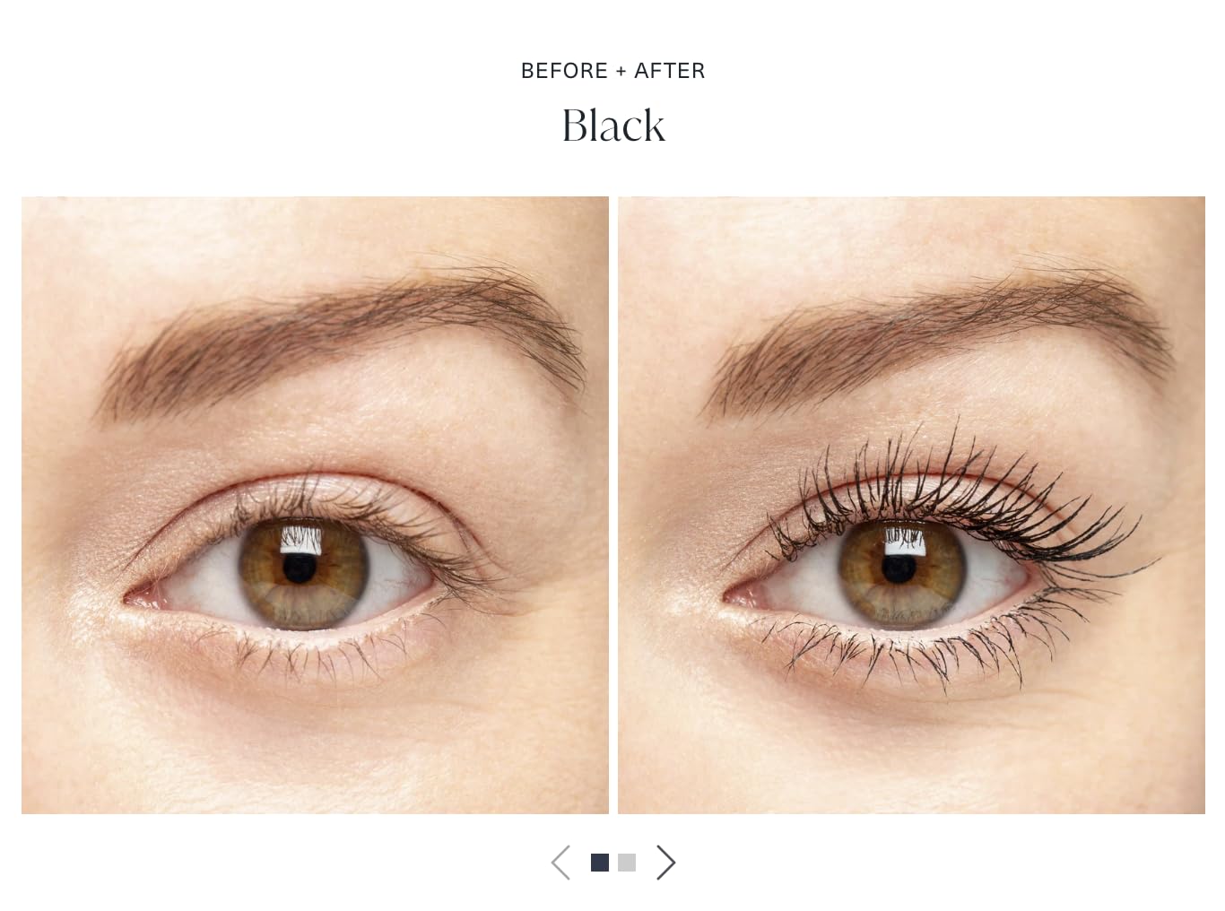 Lune+Aster before and after lashes showing visible volume and long-lasting hold