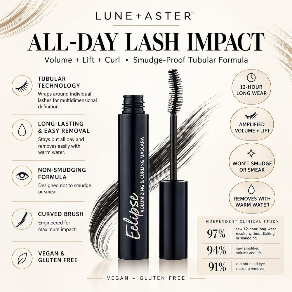 Lune+Aster curved brush close-up delivering precise application and lifted curl