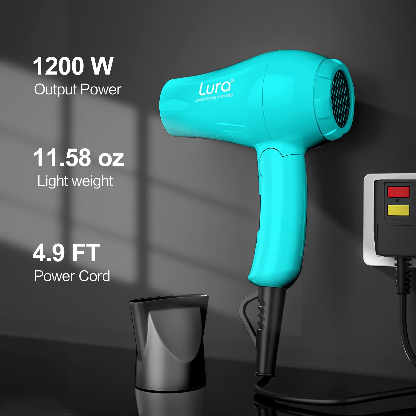 LURA Dreyr Mini on hotel vanity being used for quick touch-ups on the go