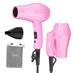 LURA front view showing compact hot pink dryer and controls for easy styling