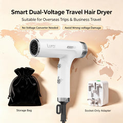 LURA hair dryer folded compact for easy packing and reduced luggage weight