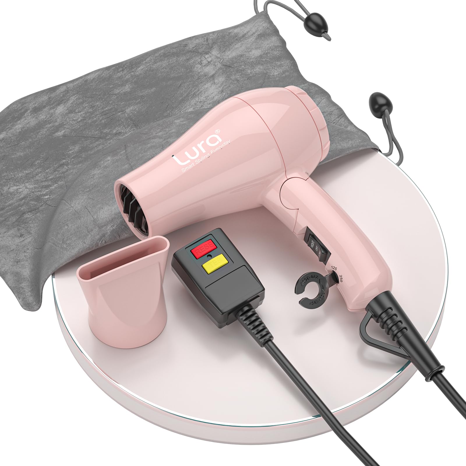 LURA voltage switch and tiny wrench detail allowing safe international use