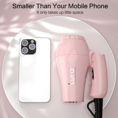 LURA folded mini dryer demonstrating compact size and lightweight packing benefit