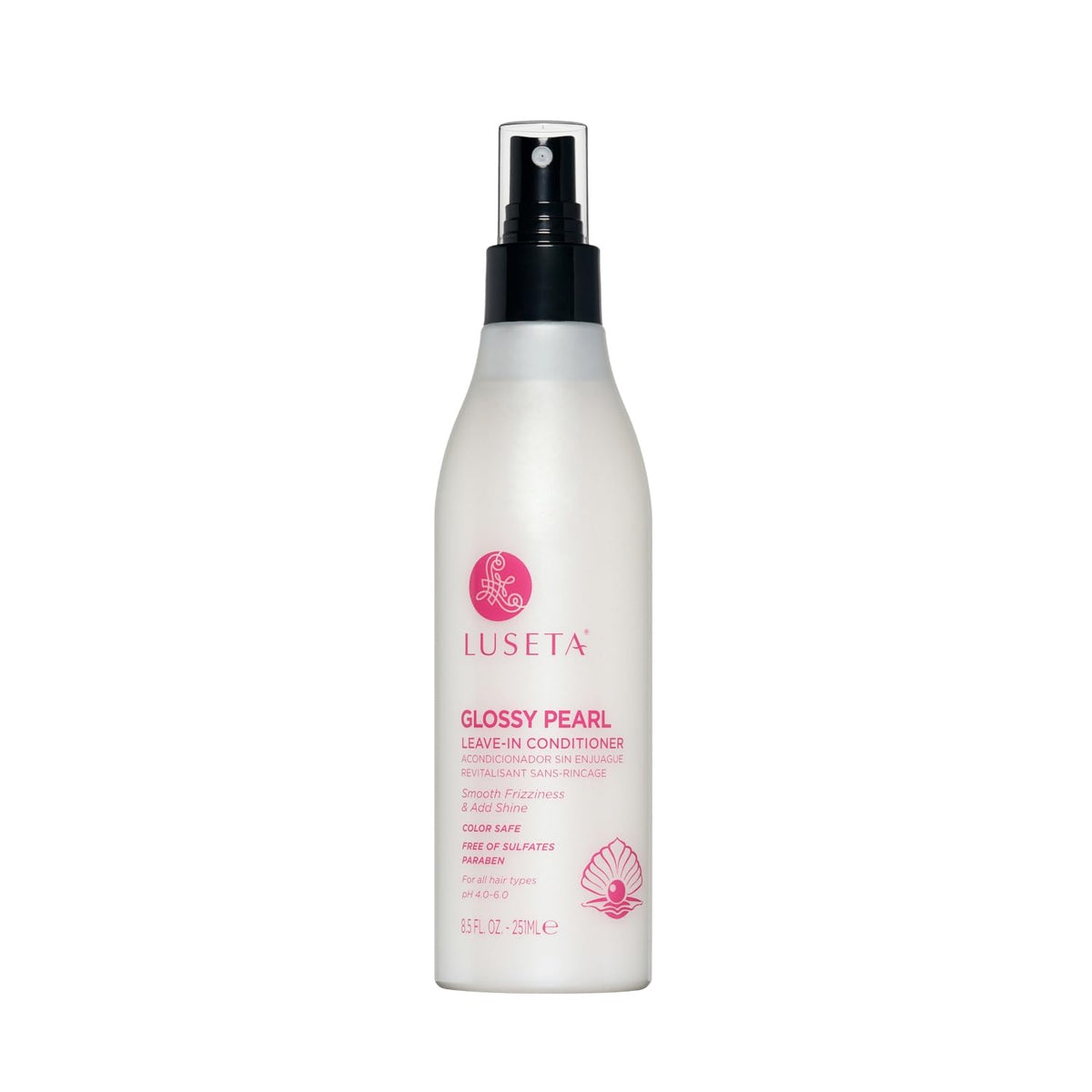 L LUSETA front bottle view showing glossy pearl packaging and brand shine benefit