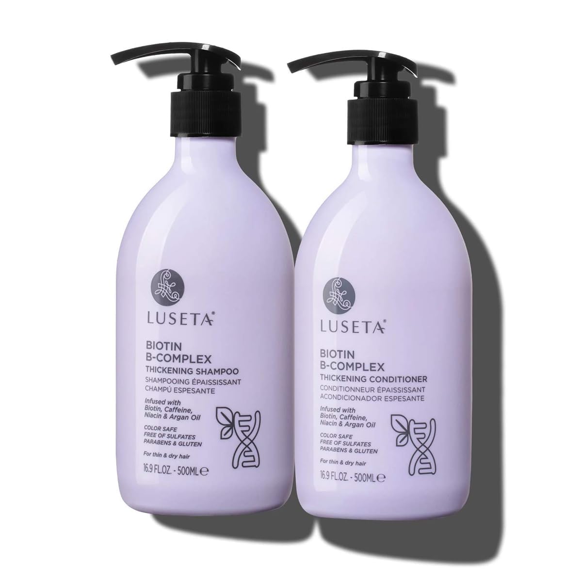LUSETA front packaging showing shampoo and conditioner for visible volume