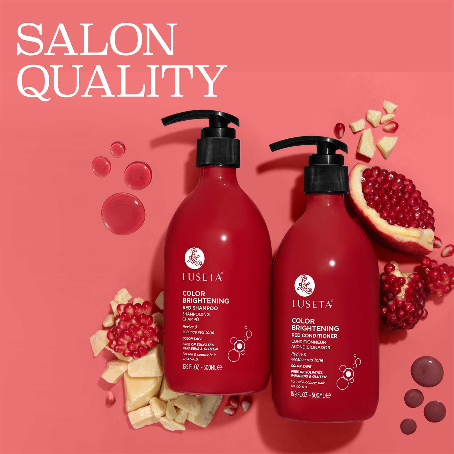 Luseta pomegranate and rosehip ingredients emphasizing nourishing benefits