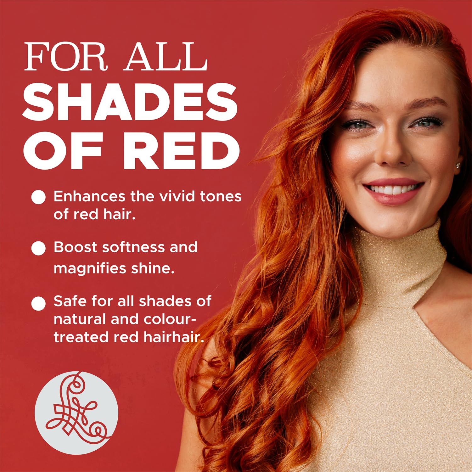Luseta on model with vibrant red hair showcasing enhanced shine