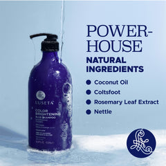 Applying Luseta shampoo to wet hair demonstrating toning in use